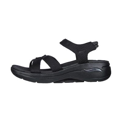 (W) Skechers Go Walk 'Lightweight Thick Sole Sports Sandals - Black'