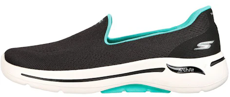 (Women) Skechers Go Walk Arch Fit Slip-On 'Black Blue' 124483-BKTQ (Women) Skechers Go Walk Arch Fit Slip-On 'Black Blue' 124483-BKTQ