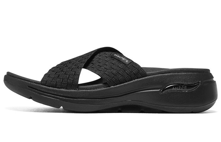 (W) Skechers Go Walk Arch Fit Slippers 'Woven Fashion Black'
