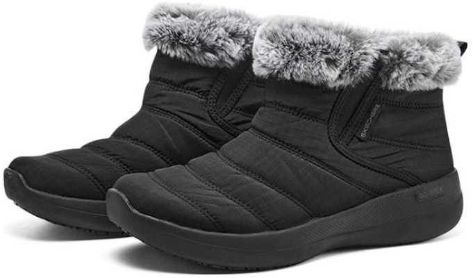 Skechers GO WALK 穩定短筒雪地靴 女款 黑灰 Lookbook Skechers GO WALK 穩定短筒雪地靴 女款 黑灰