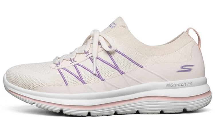(Women) Skechers Go Walk Stretch Fit Running Shoes White/Pink/Purple 124386-WMLT