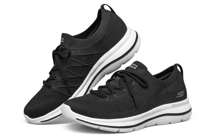 Lookbook (W) Skechers Go Walk Stretch Fit Hardloopschoenen Zwart/Wit 124386-BKW
