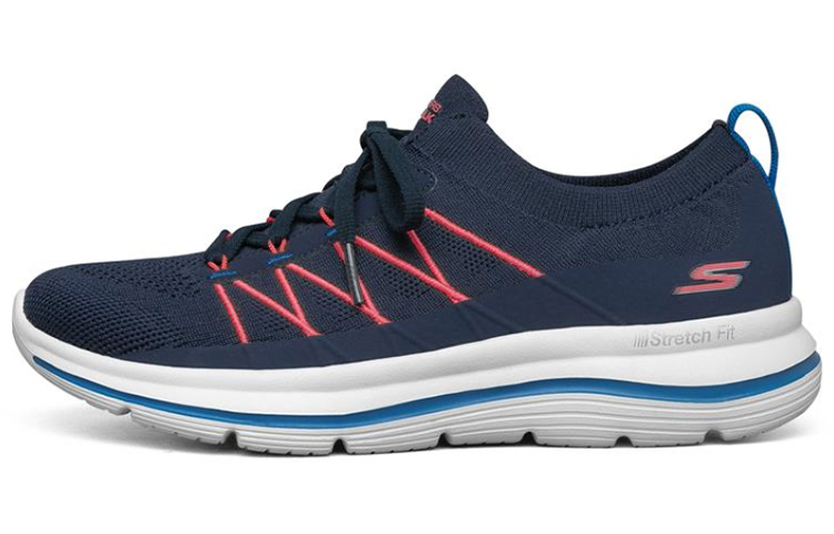 (Women) Skechers Go Walk Stretch Fit Sports Shoes Blue/White/Orange 124386-NVMT