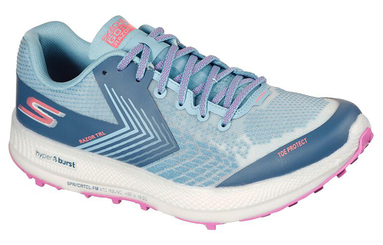 Lookbook Skechers GOrun Razor Trail 輕便透氣 低筒休閒跑步鞋 女款 藍色