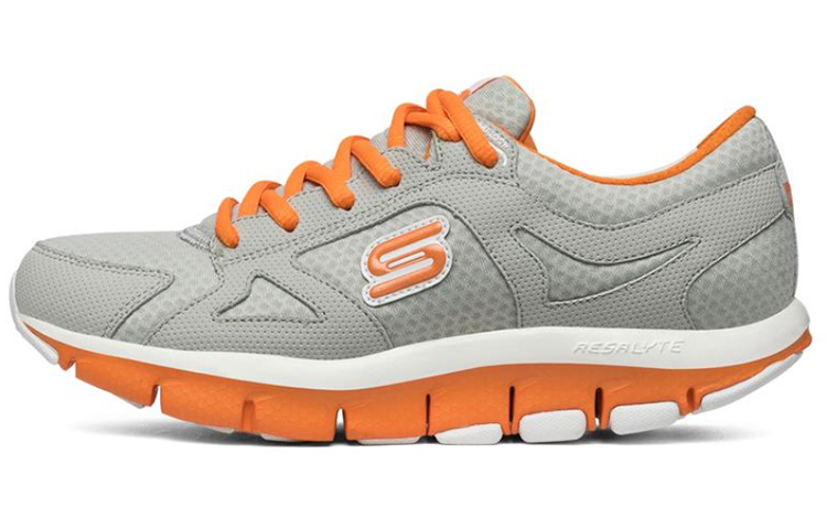 (W) Skechers Liv Running Shoes Gray/Orange/White