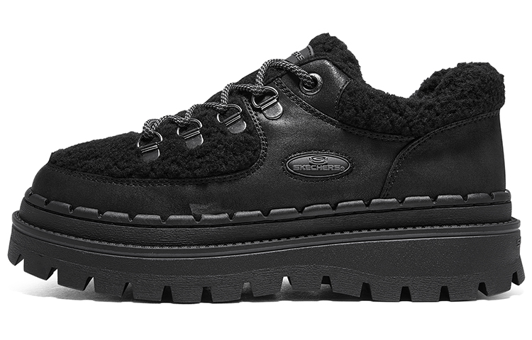 (Women) Skechers Low Top 'Black Faux Shearling Patchwork' 167902-BBK