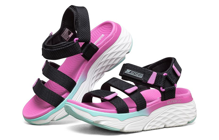 Lookbook (W) スケッチャーズ マックスクッション サンダル 黒/紫 140120-BKMT