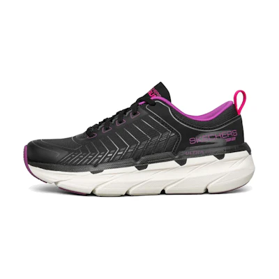(W) Skechers Max Cushioning Premier Sports Shoes Black/White/Purple