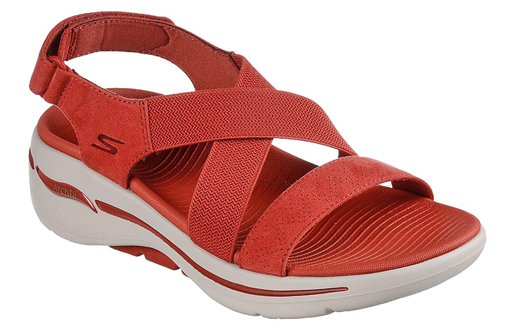 Lookbook (Women) Skechers Max Cushioning Sandal 'Lured Burgundy' 140257-RUST