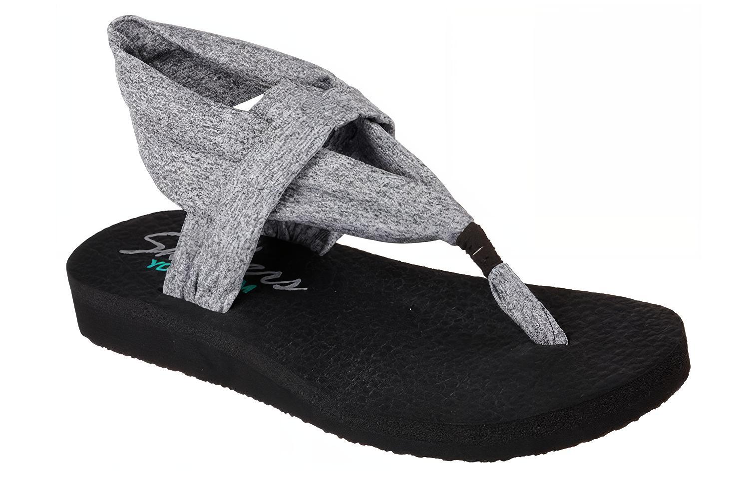 Lookbook (Women) Skechers Meditation-Studio Kicks Slip-On Sandal 'Grey Black' 38615-GRY