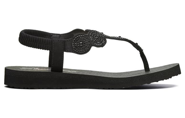 Order Skechers 冥想全黑色女款夹趾平底凉鞋