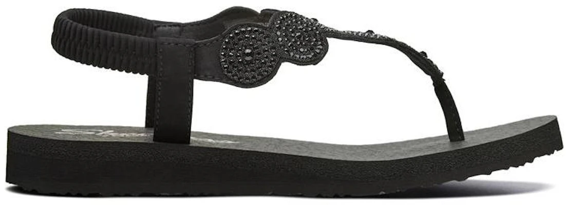 Skechers 冥想全黑色女款夹趾平底凉鞋 Order Skechers 冥想全黑色女款夹趾平底凉鞋