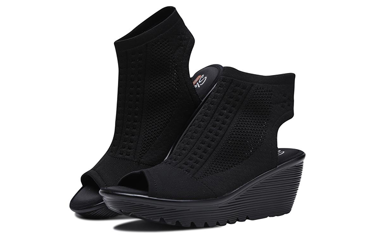 Lookbook (Women) Skechers Parallel 'Fashion Casual Wedge Sandal Black' 49829-BLK