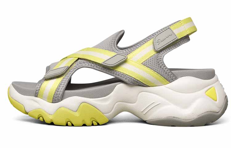 (W) Skechers Platform Velcro Sandals 'Grey Yellow'