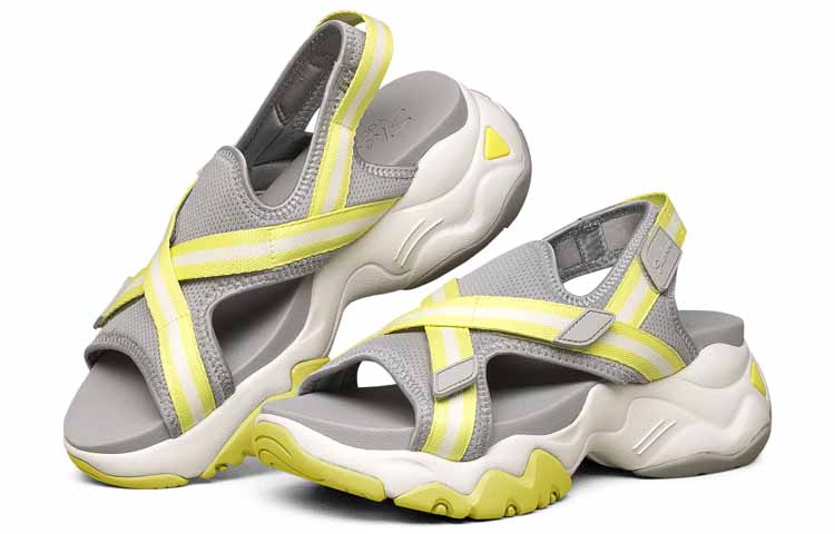 (W) Skechers Platform Velcro Sandals 'Grey Yellow' 圖 3