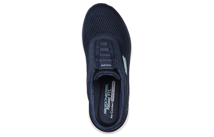 Lookbook Skechers 休閒寬鬆款：D'lux Walker-Calm Aura 時尚休閒半拖鞋 女款 海軍藍