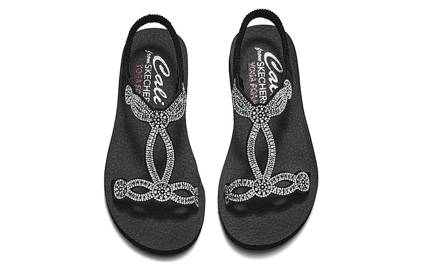 Lookbook Skechers 防滑耐磨 一字帶涼鞋 女款 黑色