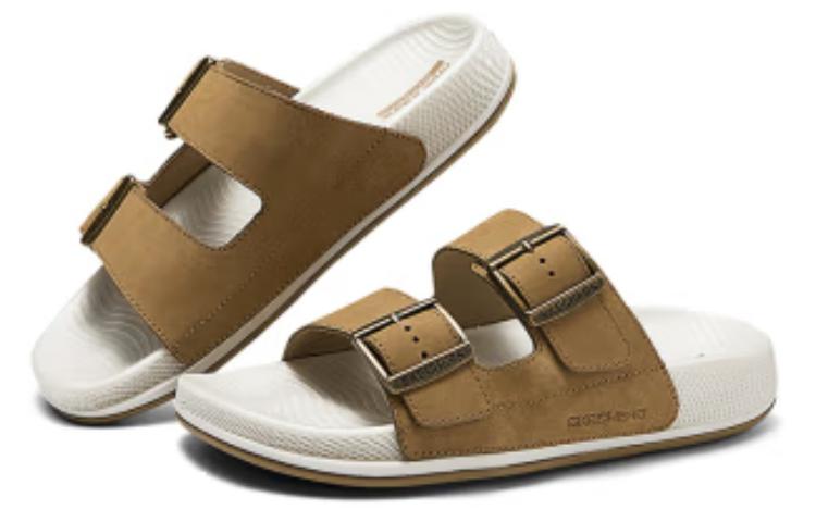 Lookbook (W) 스케쳐스 슬라이드 '컴피 브라운' (Skechers Slide 'Comfy Brown') 140466-TAN