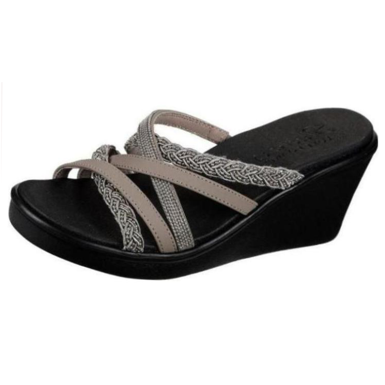 Buy (Women) Skechers Slide Sandal 'Black Comfort Mid-Heel' 119024