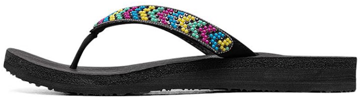 (Women) Skechers Slide Sandal 'Black Rainbow' 119143-MLT (Women) Skechers Slide Sandal 'Black Rainbow' 119143-MLT