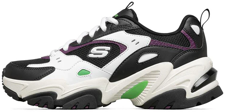 women-skechers-stamina-v2-black-white-green-mecha-shoe-second-generation-low-top-dad-shoe-149510-bkwl