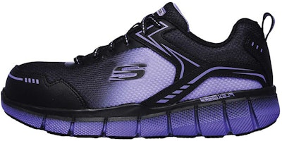 (Women) Skechers Telfin Arterios Alloy Toe 'Black Purple' 108009-BKPR (Women) Skechers Telfin Arterios Alloy Toe 'Black Purple' 108009-BKPR