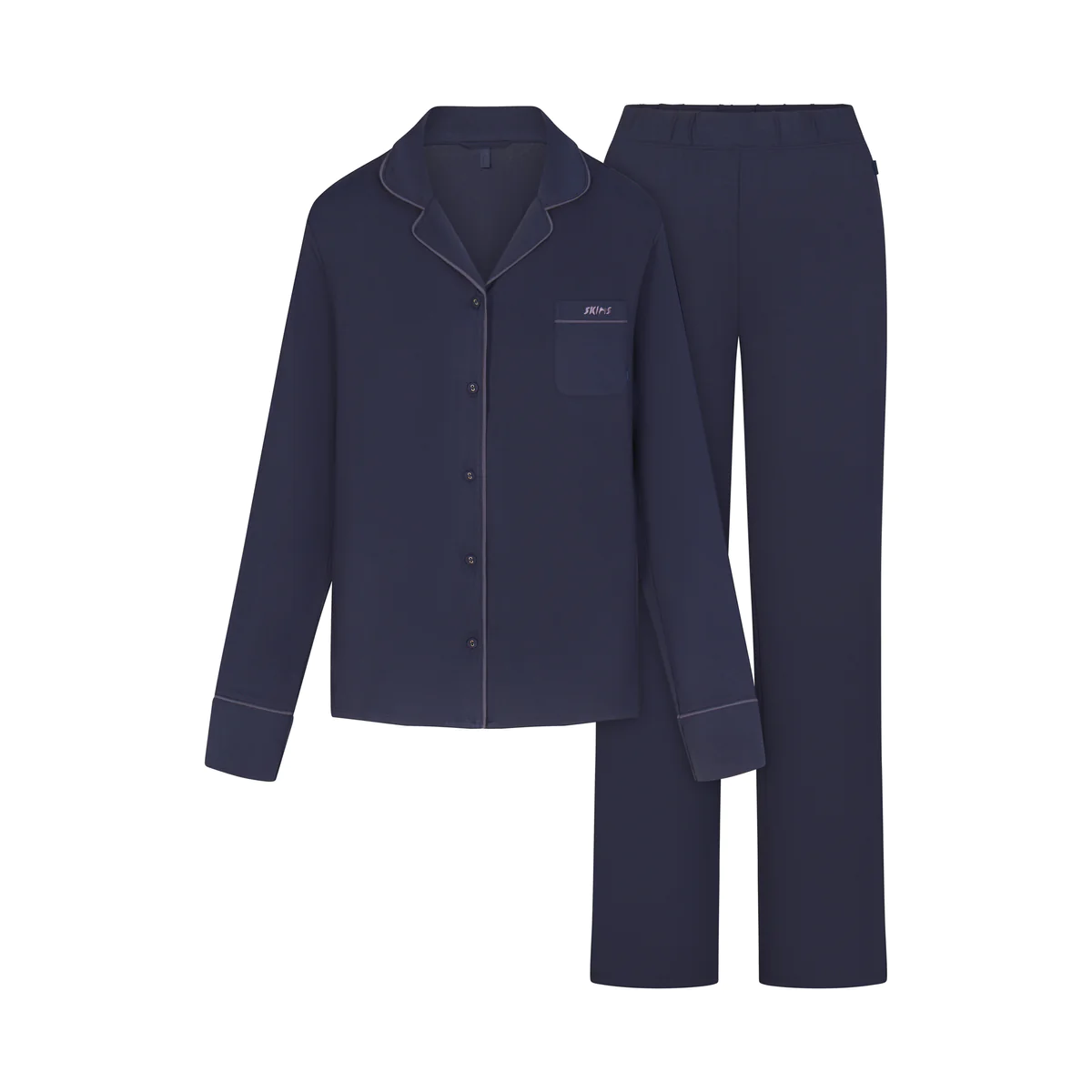 (Women) SKIMS  Long Sleeve Button-Up Sleepwear Set Navy Blue ST-PNS-4086-NVY