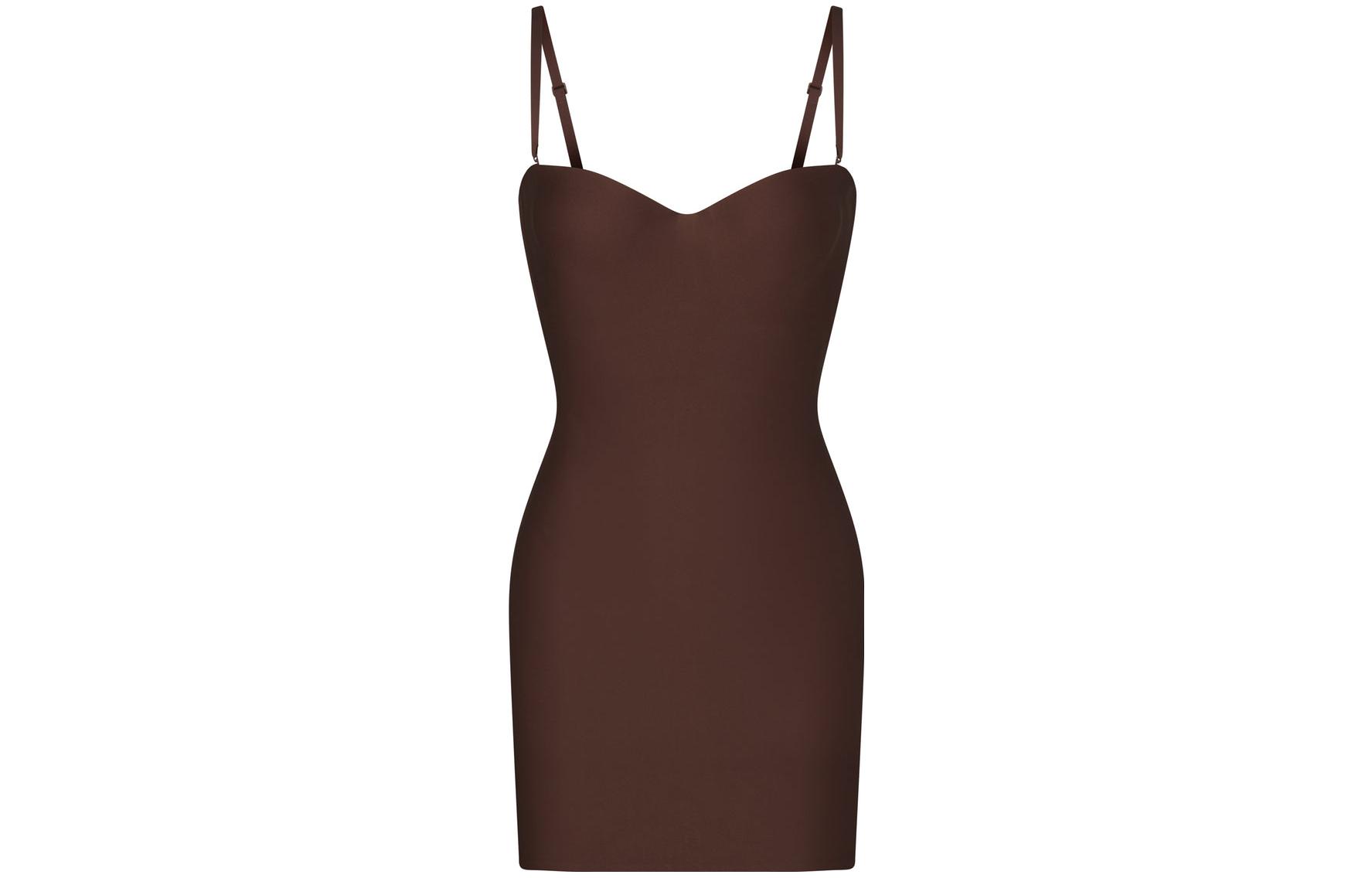 (Women) SKIMS Body Underwire Slip Dress Women Cocoa Brown Tight-Fit Solid Color SL-MIN-3329-COA