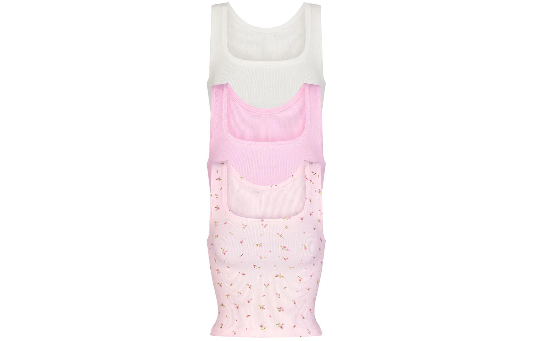 (Women) SKIMS Bridal Cotton Rib Tank 3-Pack  Square Neck Tops Rosebud Multi色 TP-TNK-5594W-MBL