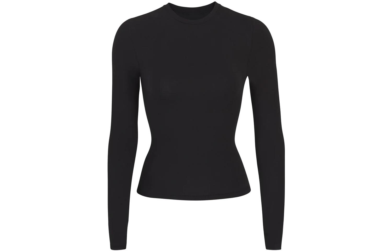 (Women) SKIMS Cotton Jersey Long Sleeve Slim T-Shirt - Soot (Smoke Black) AP-TSH-0647-SOT