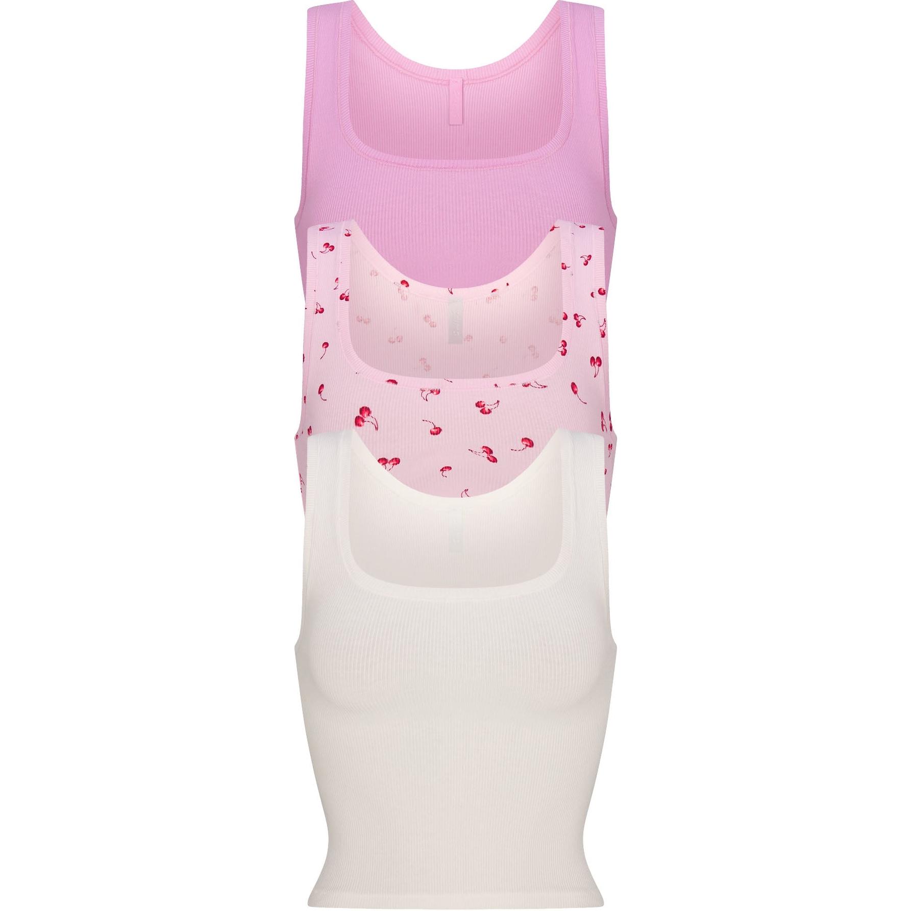 (Women) SKIMS Cotton Rib Tank 3-Pack Sleeveless Tops - Petal Multi Colors. TP-TNK-5594W-PETALMULTI