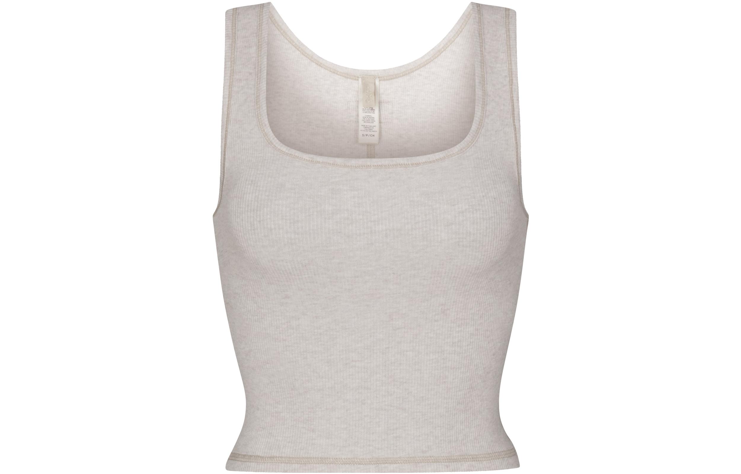 (Women) SKIMS Cotton Rib Tank Heather Oatmeal Multi Sleeveless Top. TP-TNK-4540-HEG