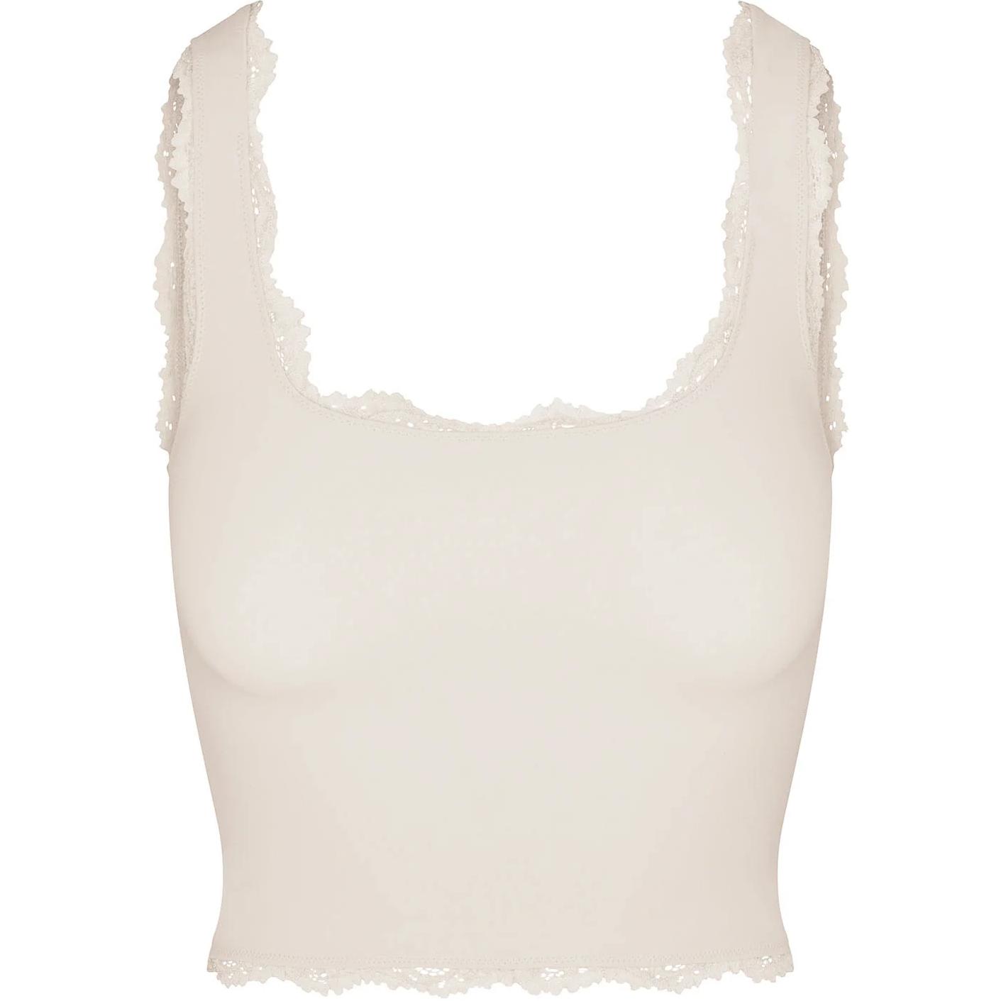 (Women) SKIMS Fits Everybody Lace Tank Sleeveless Top Stone Color. TP-TNK-5378W-STO