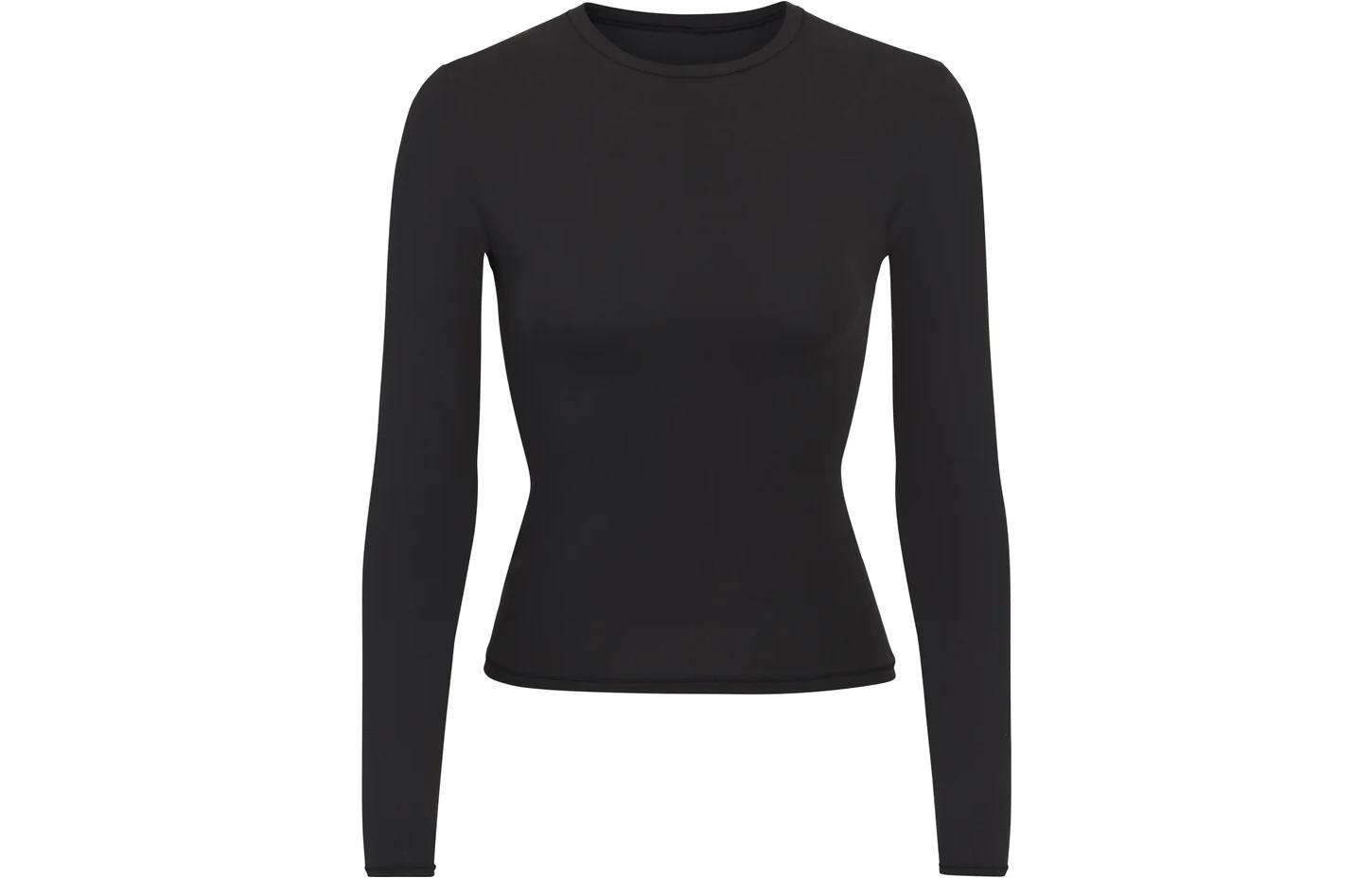 (Women) SKIMS Fits Everybody Long Sleeve T-Shirt Onyx Black Basics Women AP-TSH-0650-ONX