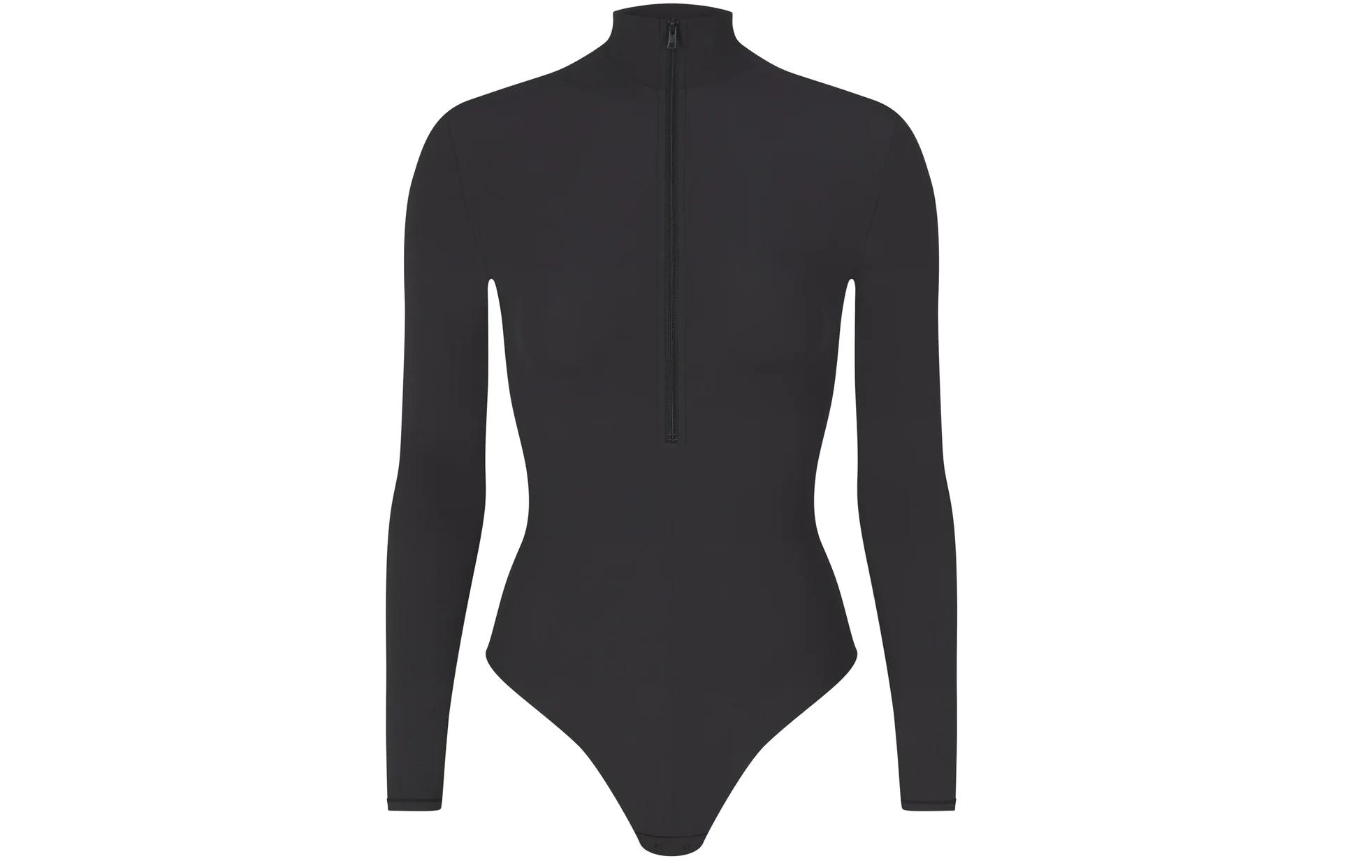 (Women) SKIMS Fits Everybody Zip Bodysuit Soft Crewneck Long Sleeve Women BD-BRF-4433