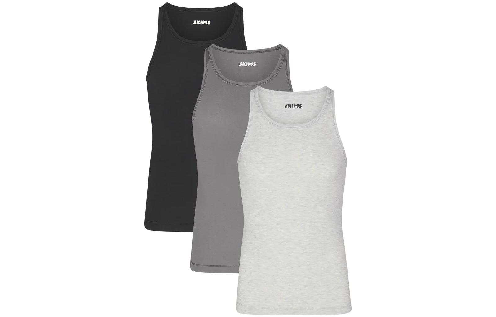 SKIMS FW23 Cotton Ribbed Tank 3-Pack - Breathable Slim Fit Assorted Colors. TP-TNK-5636M-HRM