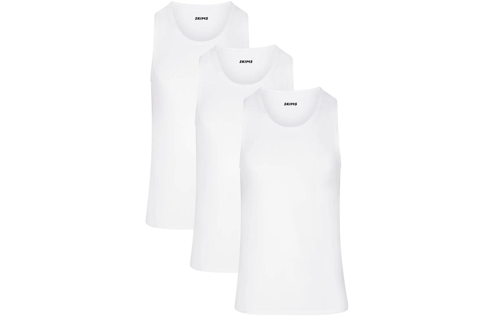 SKIMS FW23 Stretch Tank 3-Pack Slim Fit Crewneck - White TP-TNK-5632M-CHK