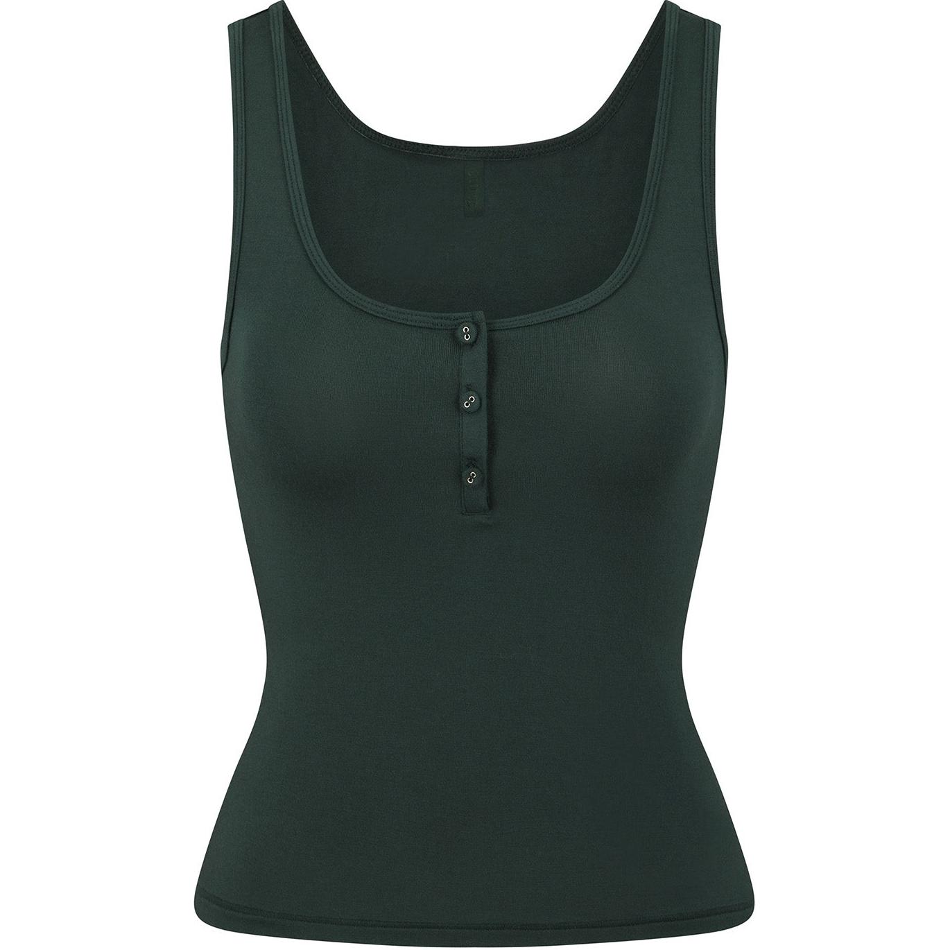 (Women) SKIMS FW24 Holiday Sleep Henley Tank Women’s Slim Fit Sleeveless Top - Spruce Color SL-TNK-6289W-SPR