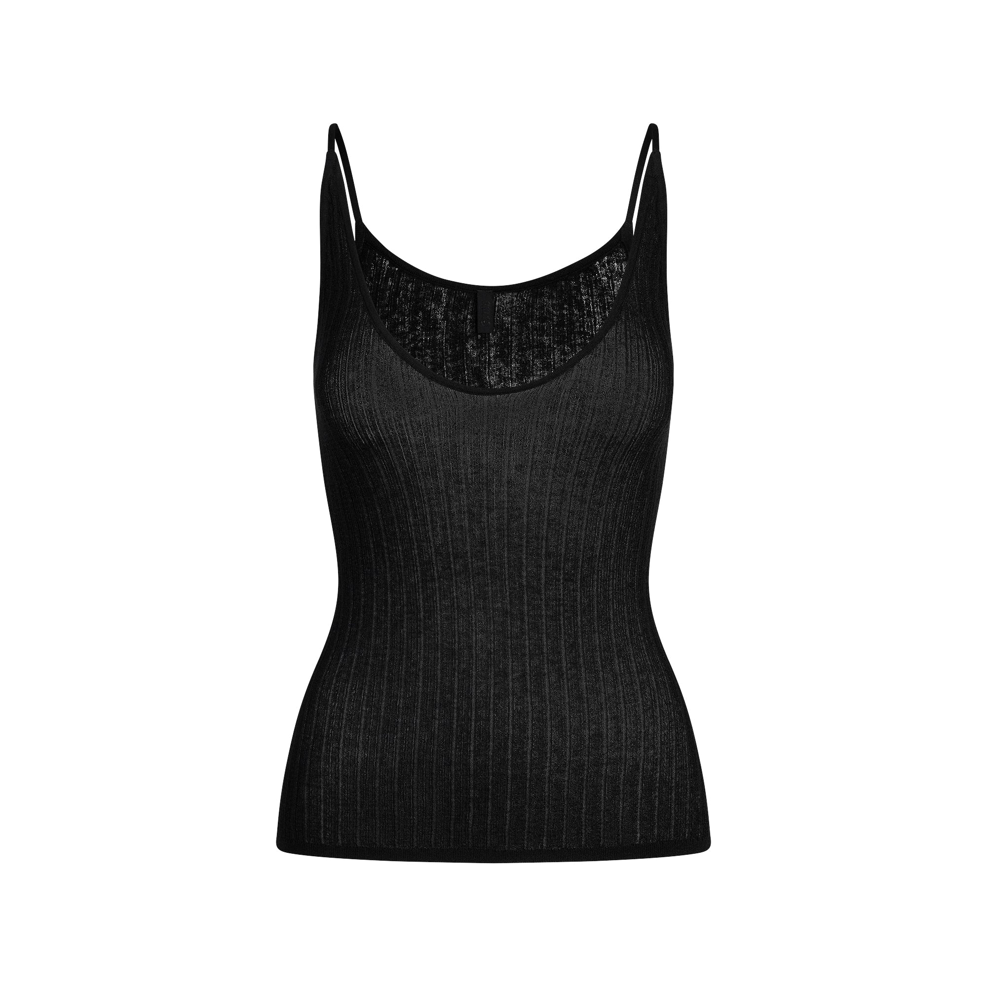 (Women) SKIMS FW25 Sheer Knit Plunge Tank Low-Cut Textured Sleeveless Top SL-TNK-8173W-ONX