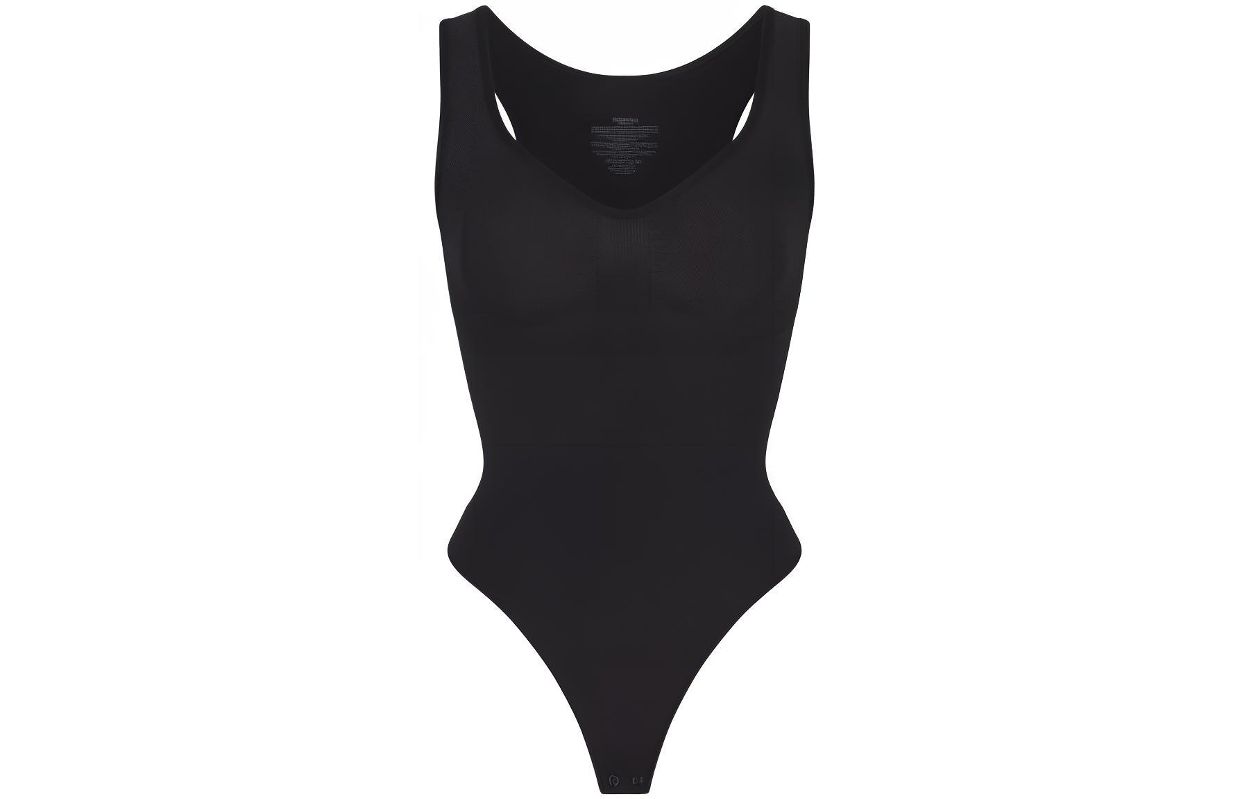 (Women) SKIMS Seamless Sculpt Scoop Neck Thong Bodysuit Women - Solid Color Sleeveless Design BD-THG-2896-ONX