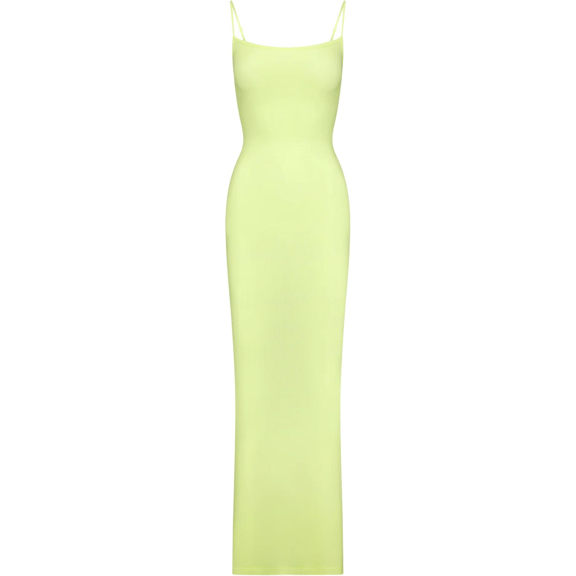 (Women) SKIMS Soft Lounge Long Slip Dress Ribbed Adjustable Lemonade Yellow - Women. AP-DRS-0596-LMD