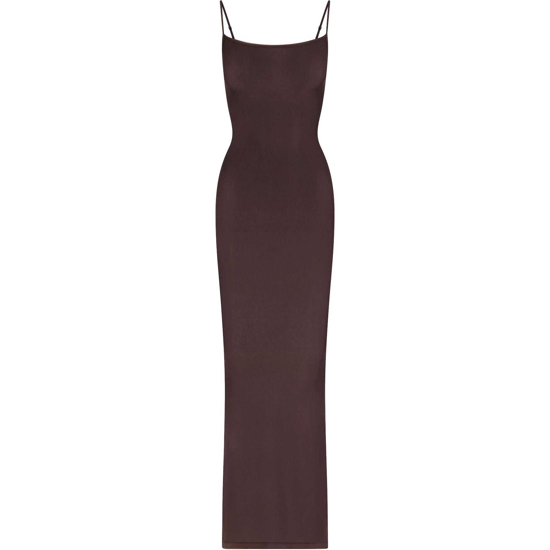 (Women) SKIMS Soft Lounge Long Slip Ribbed Dress Adjustable Straps Women’s Phoenix. AP-DRS-0596-PHO