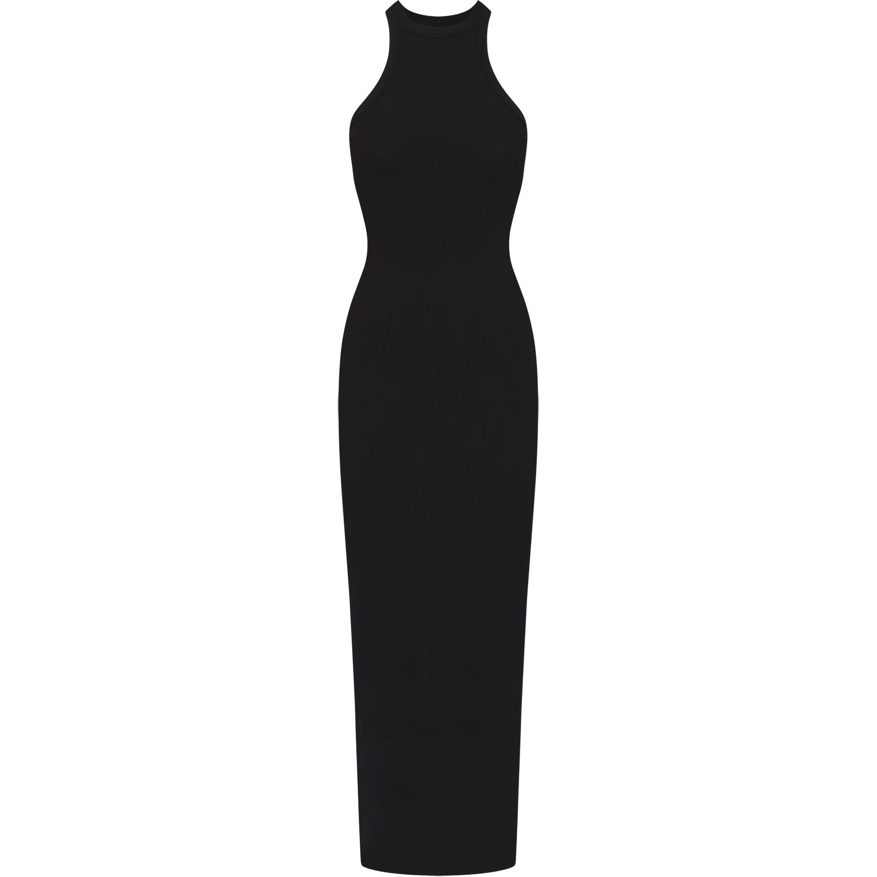 (Women) SKIMS Soft Lounge Tank Dress Women ONYX Ribbed Sleeveless Long Dress DS-DRS-6351W-ONX