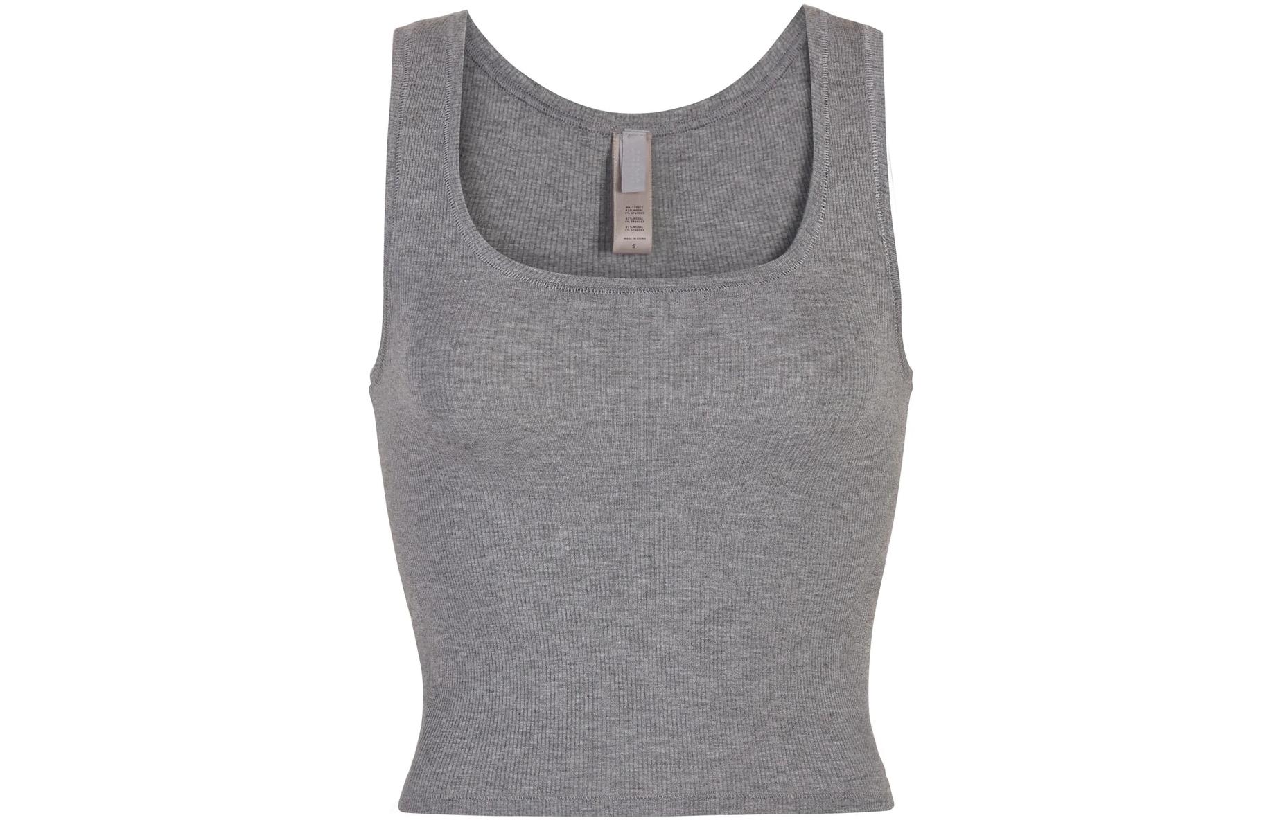(Women) SKIMS Soft Lounge Tank Heather Grey Solid Color Casual Vest Tank Top. AP-TNK-0282-HGY
