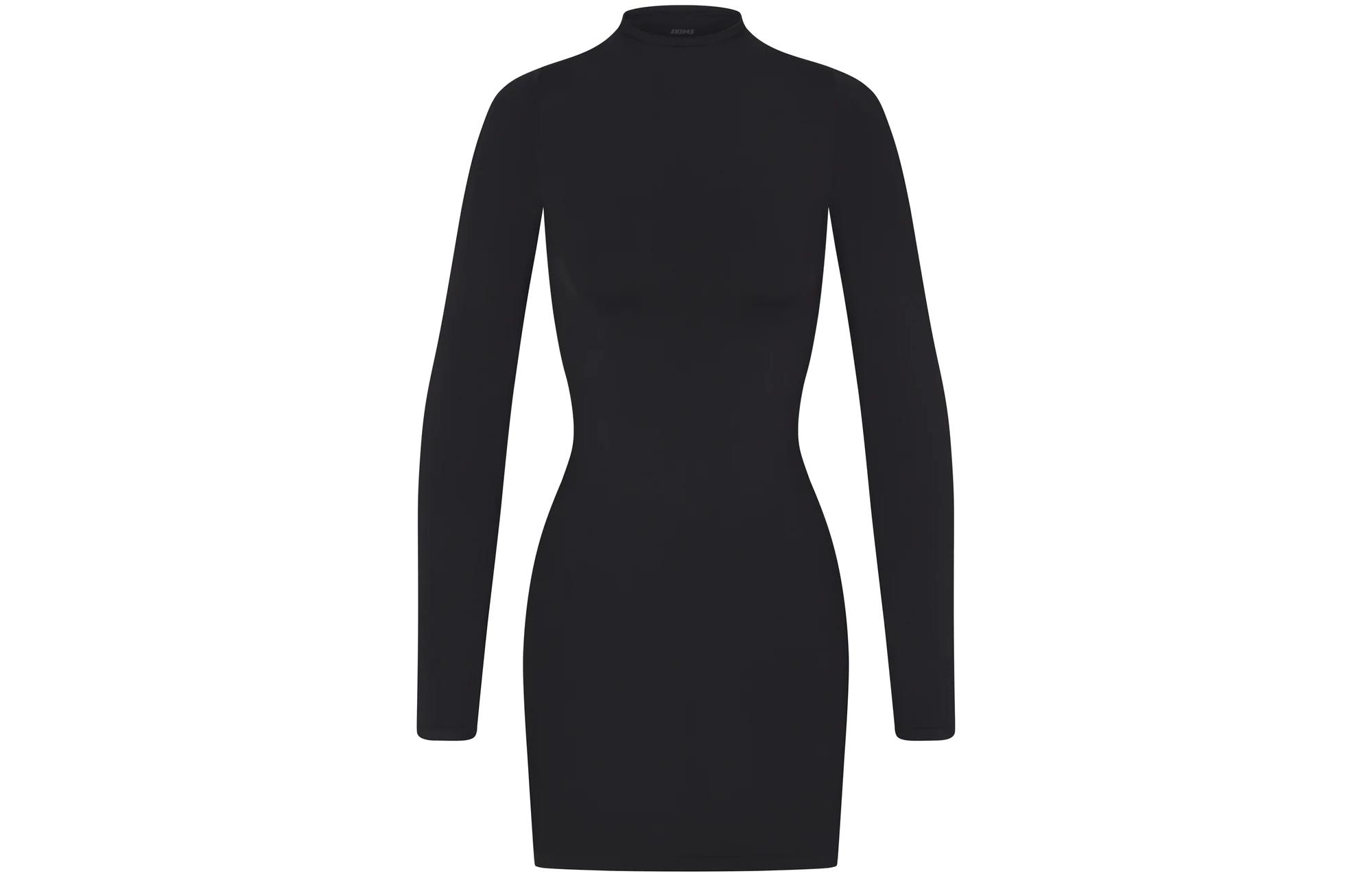 (Women) SKIMS Soft Smoothing Seamless Turtleneck Mini Dress Women’s Onyx/Black DR-MIN-4777-ONX