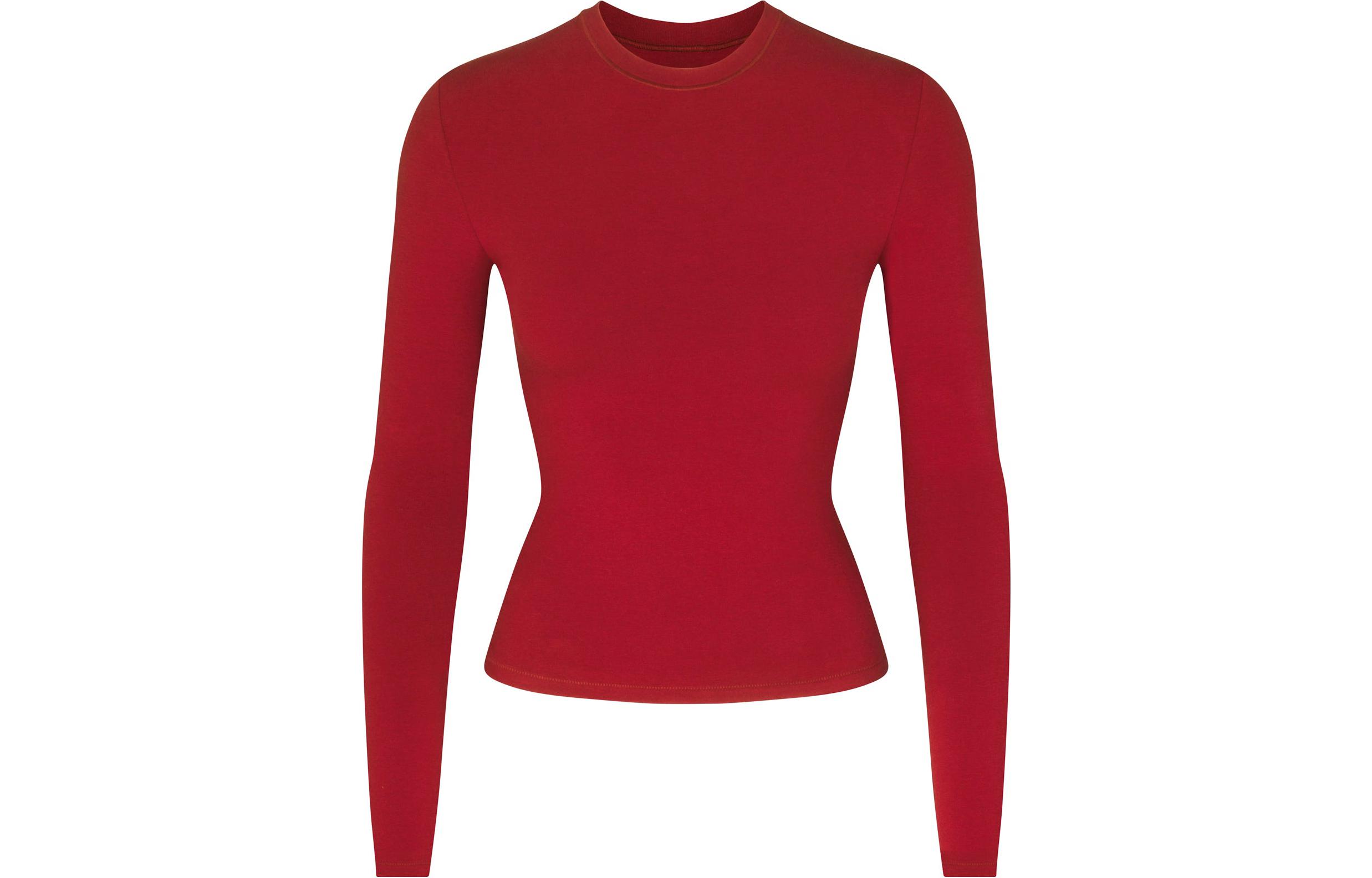 (Women) SKIMS Solid Crewneck Long Sleeve FW23  Tee BRICK/Brick Red AP-TSH-0647-BRK