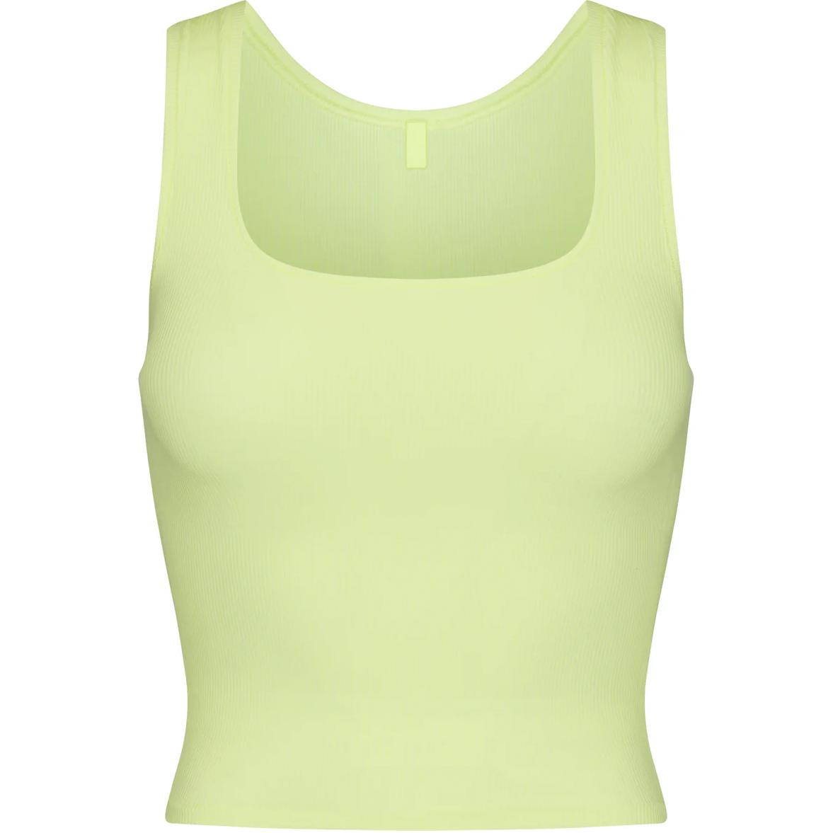 (Women) SKIMS Solid Rib Square Neck Sleeveless Tank Top Lemonade Yellow AP-TNK-0282-LMD