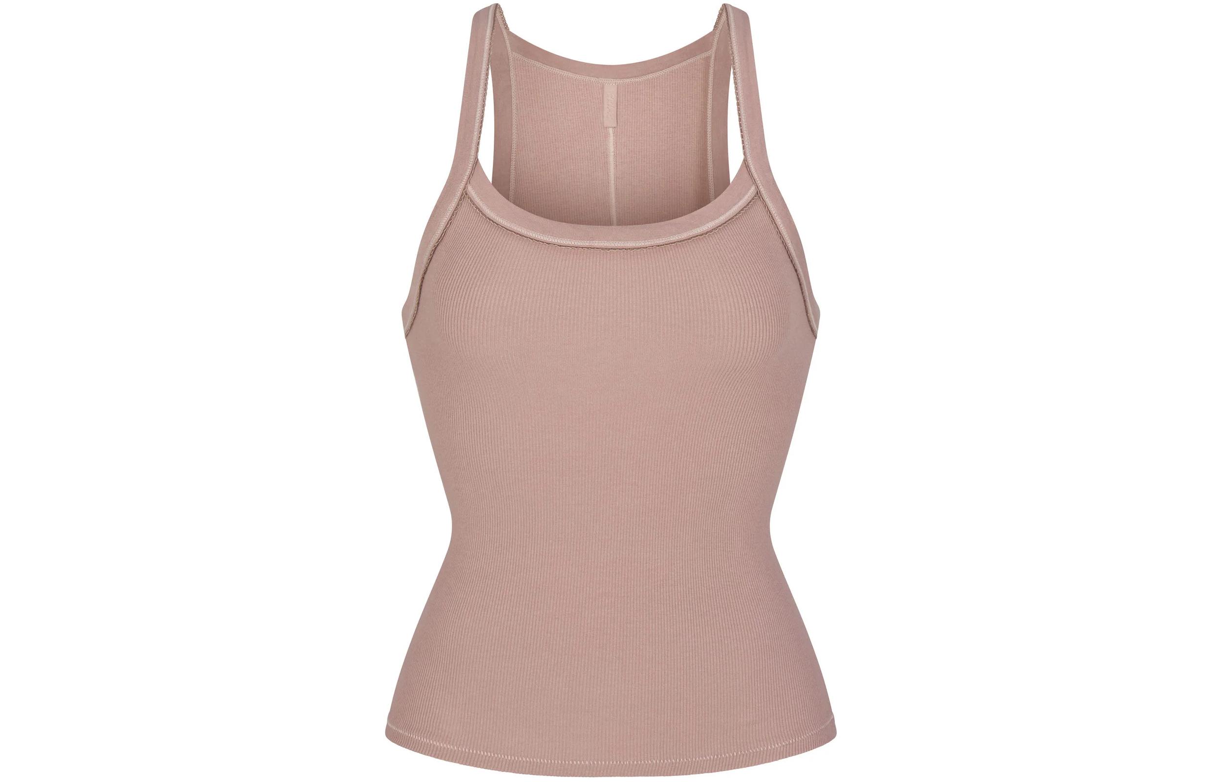(Women) SKIMS Solid Ribbed Sleeveless Casual Tank Top Umber/Brown (Womens) TP-TNK-4783-UMB