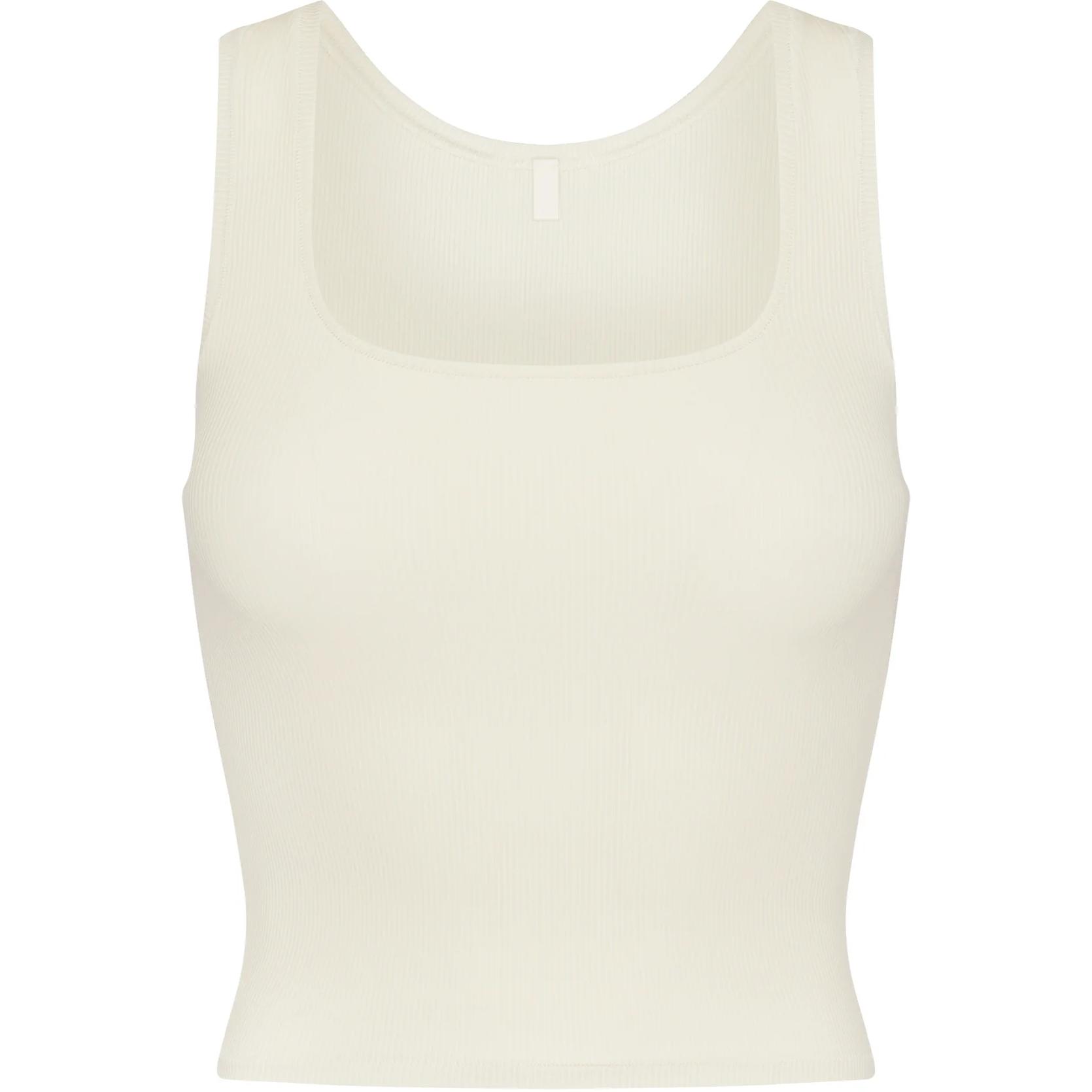 (Women) SKIMS Solid Ribbed Square Neck Sleeveless Tank Top Women BONE/Off-White AP-TNK-0282-BON