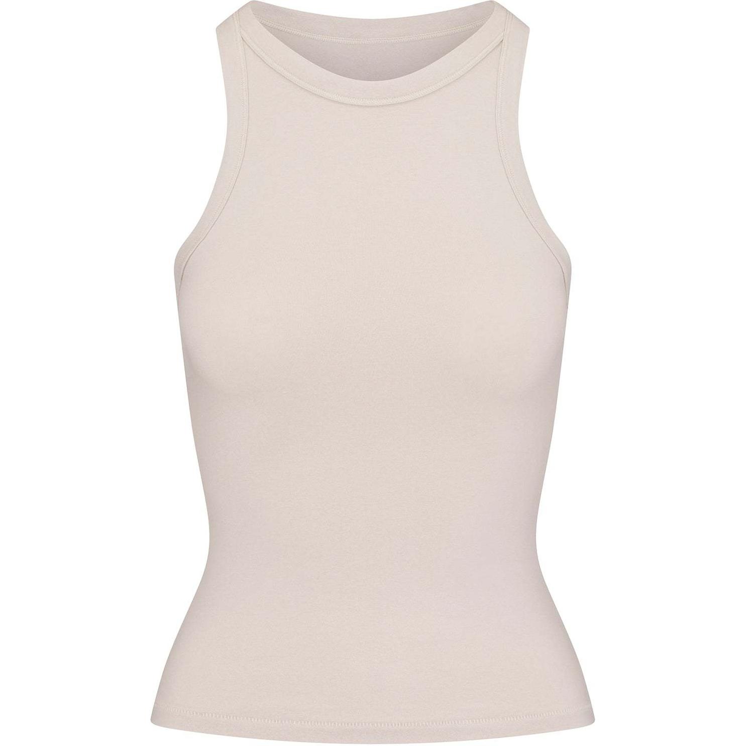 (Women) SKIMS Stone Tank Top Sleeveless Crewneck Pullover with Ribbed Detail. TP-TNK-5516W-STO